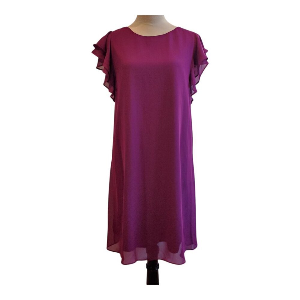 SOPRANO Purple Pink Chiffon Dress Flowy Ruffed Cap Sleeve Open-back w/Tie Back